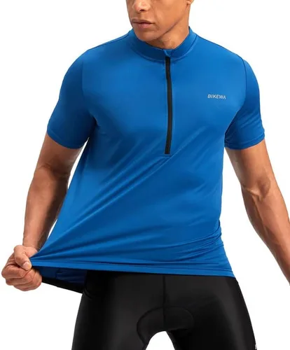 Vista 2 de Bikewa Maillot de ciclismo para hombre que absorbe la humedad, manga corta, UPF media cremallera, ciclismo, ciclismo de carretera, camisas