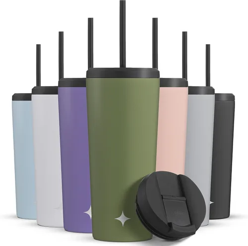 Vista 12 de JoyJolt Vaso de 20 onzas con triple aislamiento con tapa y popote (2 cada uno) de acero inoxidable de doble pared al vacío, con forro de cobre