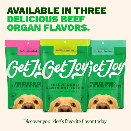 Vista 7 de Get Joy Golosinas liofilizadas 100% de corazón de res para perros, 4 onzas Carne de órgano de un solo ingrediente, complemento de comida cruda