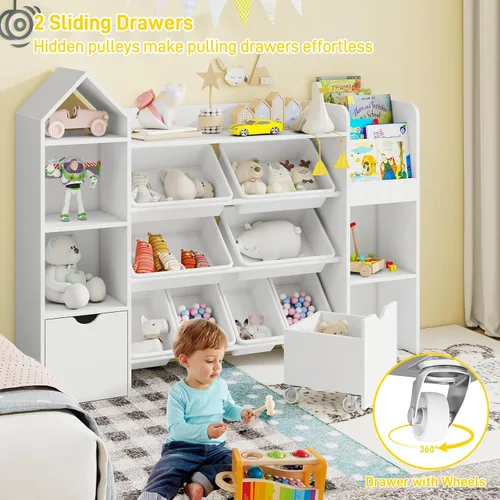 Vista 5 de Vabches Organizador de juguetes para niños con 8 cubos de juguetes extraíbles, organizadores de almacenamiento de juguetes de 4 niveles con 4 cubos