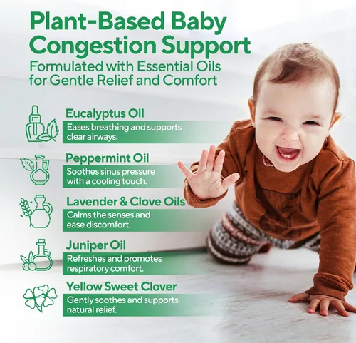 Vista 3 de Marie Originals Rub respiratorio natural para el pecho del bebé Mezcla de aceites esenciales para bebés y niños pequeños con eucalipto, menta