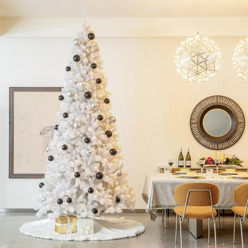 Vista 25 de Glitzhome - Árbol de Navidad artificial delgado preiluminado de 2.4 m, con ramas de pino Aspen Frostfall, soporte plegable de metal, 500 luces Aspen