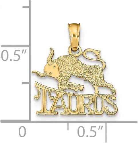 Vista 2 de Colgante de oro amarillo macizo de 14 k grabado y bloque TAURUS 0.591in x 0.512in