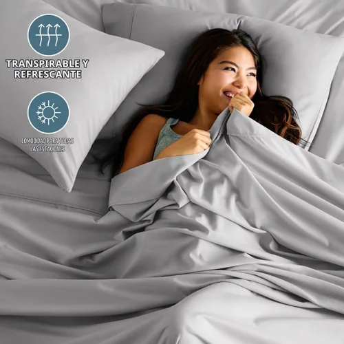 Vista 2 de Bare Home Juego de sábanas 1800 ultra suaves con 2 fundas de almohada (individual XL, gris claro)
