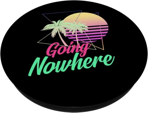 Vista 2 de Going Nowhere Retro 1980s 1990 Palmeras Sunset Beach Art PopSockets PopGrip: agarre intercambiable para teléfonos y tabletas