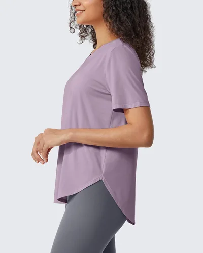 Vista 2 de G4Free Camisetas de entrenamiento para mujer, de manga corta, atléticas, transpirables, suaves, básicas, de algodón