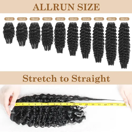 Vista 7 de ALLRUN Paquetes de cabello humano rizado birmano, 3 piezas de 14, 16, 18 pulgadas, paquetes de cabello humano rizado crudo con extremos en espiral