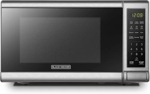 Vista 2 de BLACK+DECKER EM720CB7 Horno digital de microondas, 700 W, acero inoxidable, 0.7 pies cúbicos y cafetera programable CM1160B de 12 tazas, negro/acero