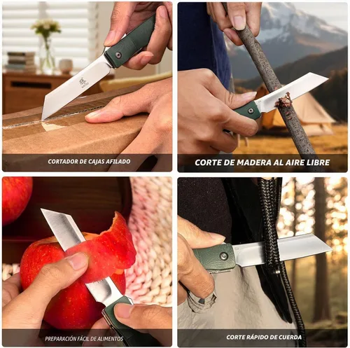 Vista 7 de KATSU, cuchilla de acero D2 hecha a mano, mango G10, estilo japonés, navaja de bolsillo plegable con clip