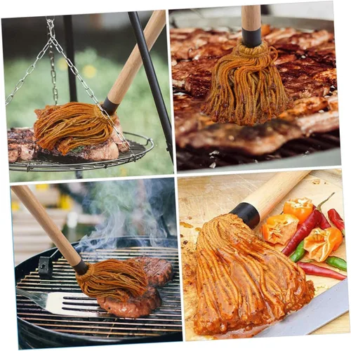 Vista 2 de ABOOFAN Juego de fregona para parrilla, cepillos de barbacoa para salsa Bbq Dipping Brush Basting Mop para asar material de madera de algodón