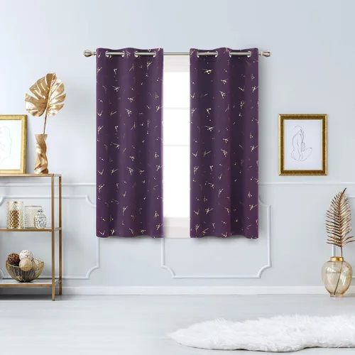 Vista 36 de Deconovo - Cortinas opacas con diseño dorado estampado y ojales, negro, de 42 pulgadas de ancho x 45 pulgadas de largo