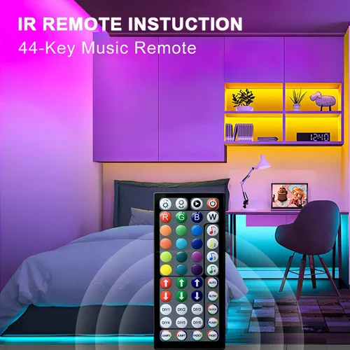 Vista 4 de Tenmiro Tira de luces LED de 32.8 pies, RGB LED inteligente con sincronización de música que cambia de color, tiras de luces LED con control remoto