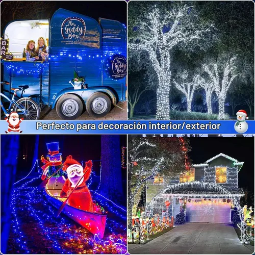 Vista 7 de Juego de 2, luces de Navidad, 200 pies, 600 LED, exterior/interior, guirnalda luces, 8 modos, impermeables, cable verde, parpadeantes, árbol, patio