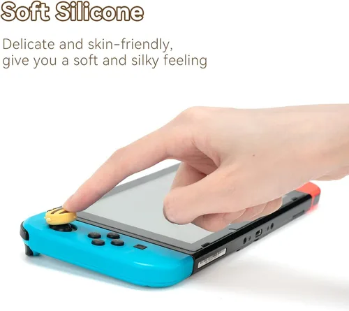 Vista 4 de GeekShare Bonitas tapas de silicona Joycon con agarre para pulgar, funda de joystick compatible con Nintendo Switch OLED Switch Lite, 4