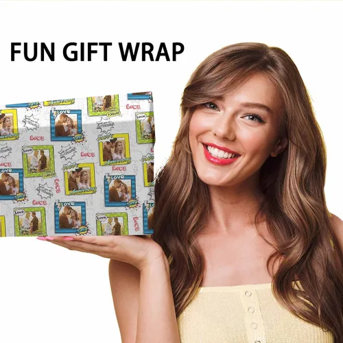 Vista 7 de Papel de regalo personalizado, divertido papel de regalo para cara, foto, nombre, Día del Padre, rollo de regalo para papá, hombres, mujeres, niños
