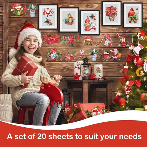 Vista 4 de Honoson 20 hojas de calcomanías de Navidad para manualidades y muebles, calcomanías de transferencia de Navidad vintage de Navidad para papel