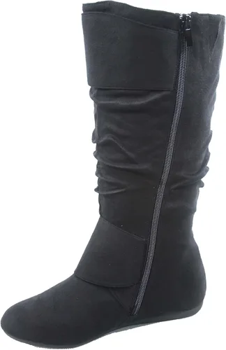 Vista 4 de TOP Moda Bank-81 Botas de mujer con puntera redonda, tacón plano, cierre de cremallera y hebilla, estilo holgado. Negro
