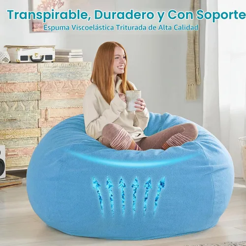 Vista 3 de Relleno de puf, relleno de espuma viscoelástica triturada de 5 libras, relleno de silla de puf, recarga de relleno para puf, relleno de saco de Azul