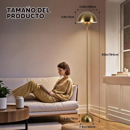 Vista 5 de COSYLUX Lámpara de pie moderna para sala de estar, lámpara de pie alta industrial para dormitorio, pantalla de metal que refleja la luz, lámpara