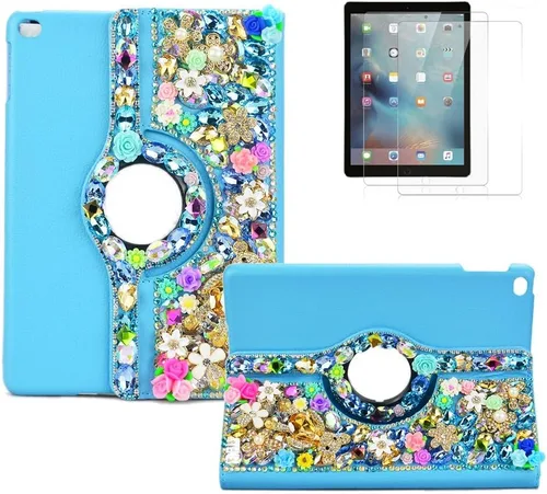 Vista 13 de Bling - Funda compatible con Samsung Galaxy Tab A7 10.4 (2022) - Elegante - 3D hecha a mano con mariposa de cristal giratoria de 360 grados
