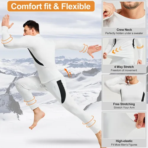 Vista 3 de romision Ropa interior térmica para hombre, pantalones largos con forro de vellón, equipo de caza, parte inferior, capa base para clima frío, XS-4XL