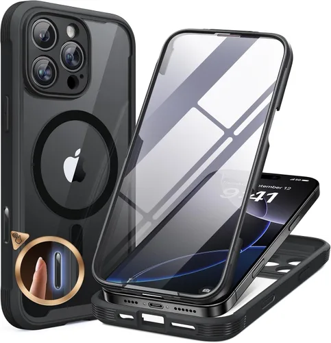 Vista 162 de Miracase - Funda magnética para iPhone 13 Pro Max de 6.7 pulgadas (compatible con MagSafe), transparente, completo, protector de pantalla de vidrio