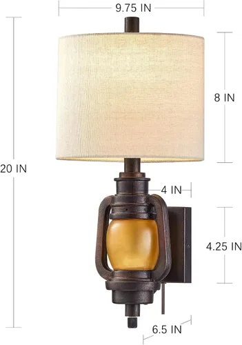 Vista 6 de Lámpara de montaje en pared, luces de pared vintage con cable enchufable, acabado de bronce oscuro, aplique de pared con pantalla de tela de lino