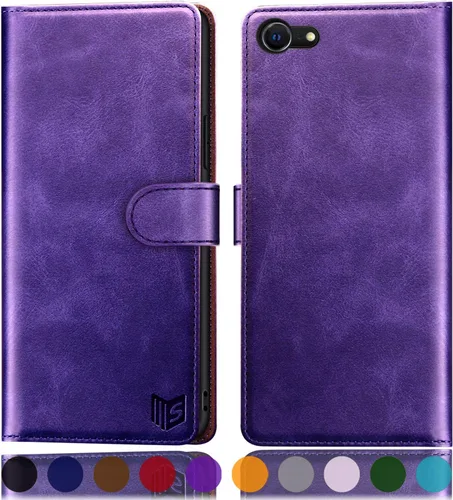Vista 12 de SUANPOT para iPhone 7/8/SE2/SE 3rd 2020/2022 4.7" Funda tipo cartera con bloqueo RFID y soporte para tarjeta de crédito, Libro tipo Flip de piel