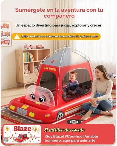 Vista 2 de QPAU Cama de viaje inflable para niños pequeños con tienda de campaña y Rojo