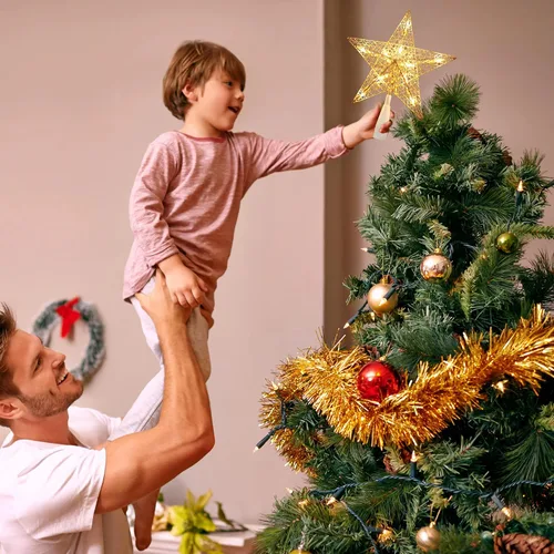 Vista 4 de BrizLabs Luces de Estrella para la Copa del Árbol de Navidad, Enchufables de 9" Pentagrama Luces para la Copa del Árbol de Navidad, Certificadas UL