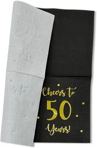 Vista 7 de Servilletas de cóctel de Cheers to 50 años, decoraciones de feliz cumpleaños número 50 para hombres y mujeres, decoraciones de aniversario de boda