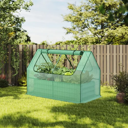 Vista 7 de Aoodor Kit de invernadero elevado de 4 pies x 2 pies x 1 pie con cama metálica elevada con 2 puertas enrollables con cremallera, para verduras