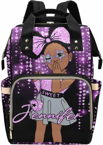 Vista 21 de Bolsa de pañales personalizada con purpurina brillante, color rosa, oro rosa, rubor, con nombre, bolsas de pañales de viaje, mochila casual