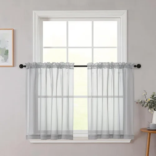 Vista 303 de 2 paneles de cortinas traslúcidas blancas para dormitorio, sala de estar, 96 pulgadas de largo, modernas, suaves, ligeras, con bolsillo para barra