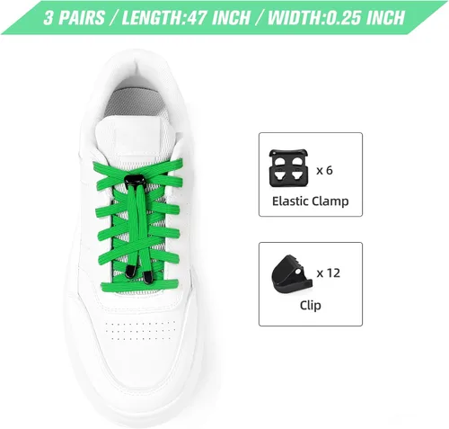 Vista 3 de Neo-wows 3 pares de cordones elásticos sin atar para zapatos deportivos, cordones elásticos sin atar para niños y adultos, cuerdas planas