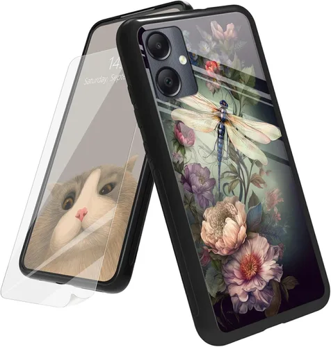 Vista 52 de Funda para Samsung Galaxy A12 5G con protector de pantalla, parte trasera de vidrio templado + TPU de silicona suave que absorbe los golpes