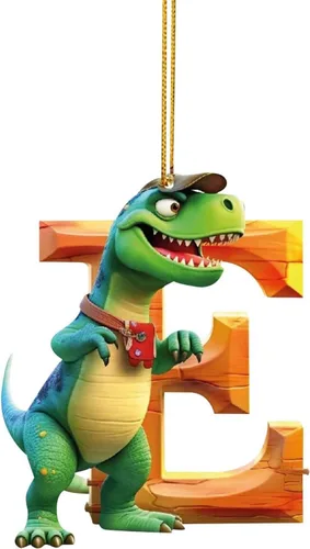 Vista 8 de Adorno de Navidad personalizado de dinosaurio de 26 letras, adornos colgantes 2023, monograma inicial de plástico, decoraciones de árbol de Navidad