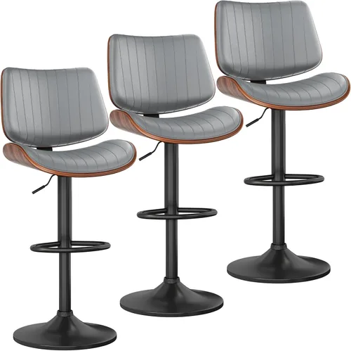 Vista 25 de YaFiti Taburetes de bar ajustables, modernas sillas giratorias de piel sintética con respaldo, taburetes de isla de cocina sin brazos, color negro