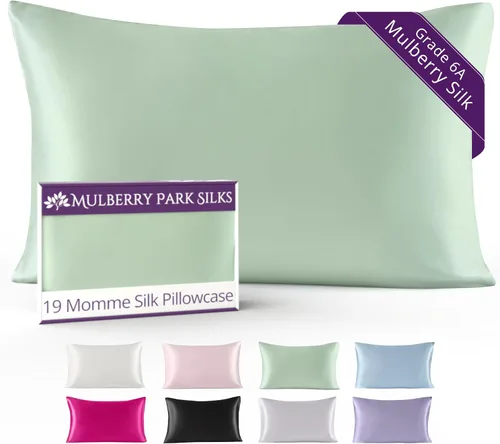 Vista 23 de Mulberry Park Funda de almohada 100% seda, 19 momme, seda de morera grado 6A, cierre de sobre profundo, color negro/estándar (20 x 26 pulgadas)
