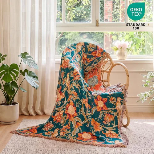 Vista 152 de MSGKV - Manta bohemia/primaveral de algodón para sofá y sala de estar, de gasa acogedora, de 50 x 60 pulgadas 50"x60" Cotton Throw, Woven Bird