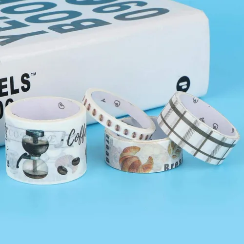 Vista 4 de Washi - Juego de 4 cintas adhesivas decorativas para diarios de viñetas, álbumes de recortes, estilo cultural café, cinta Washi para álbumes