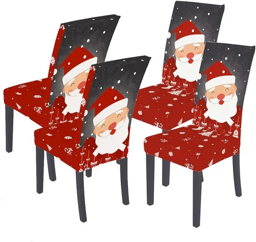 Vista 21 de XMNTG Juego de 6 fundas para sillas de Navidad, con estampado de ciervos, decoración de Navidad, fundas extraíbles para sillas antideslizantes Negro