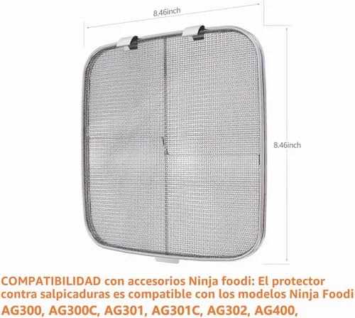 Vista 4 de Protector de salpicaduras de acero inoxidable para Ninja Foodi AG301, accesorios para freidora de aire para parrilla interior Ninja Foodi 5 en 1