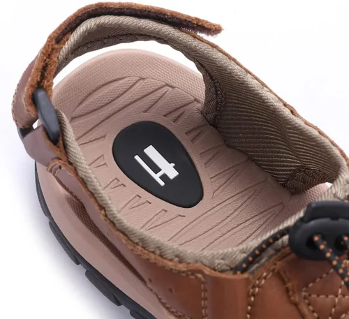 Vista 8 de Harssidanzar Sandalias de senderismo de cuero para hombre, zapatos acuáticos de verano, puntera cerrada, sandalias deportivas ligeras para caminar