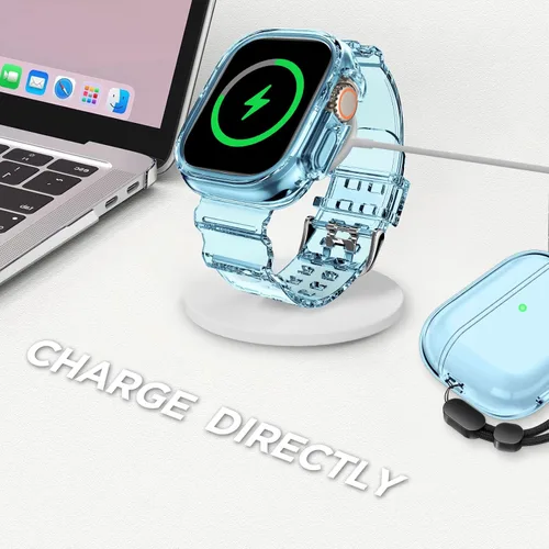 Vista 222 de DABAOZA - Correa transparente compatible con Apple Watch con estuche protector, correa deportiva de TPU con brillo para mujeres y hombres