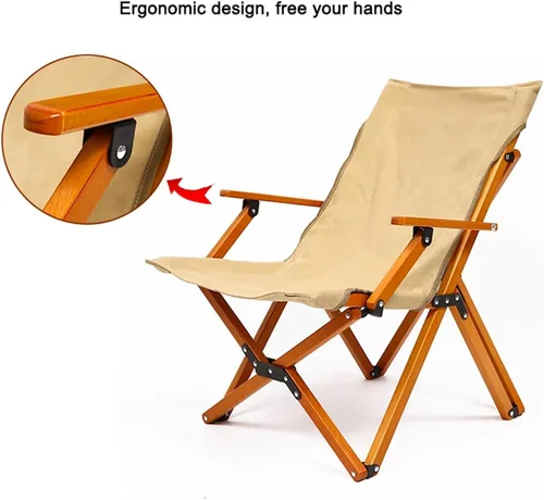 Vista 4 de Customized Canvas Folding Wood Chair – Easy-Fold Portable Outdoor Chair for Beach & Camping