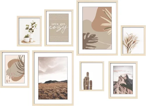 Vista 10 de ArtbyHannah Juego de marcos de pared para galería, marcos de fotos color beige, collage de decoración de pared con arte neutro para sala de estar