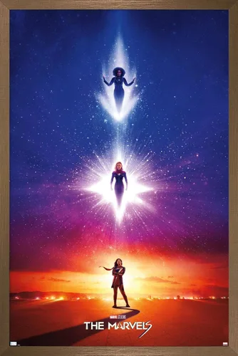 Vista 15 de Trends International Marvel The Marvels - Póster de pared de una hoja, 22.4 pulgadas de largo x 14.7 pulgadas, versión enmarcada de madera de granero