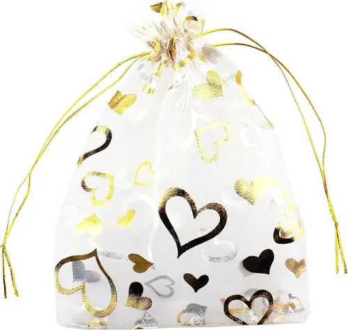 Vista 12 de QIANHAILIZZ 5 x 7 pulgadas 100 piezas corazón flor organza joyería bolsa de regalo bolsa de caramelo bolsa cordón boda favor bolsas P835