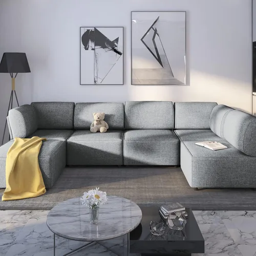 Vista 9 de BALUS Sofá modular en forma de U, sofá de gran tamaño en forma de L con otomana, sofá cama combinado libre con diván reversible para sala de estar